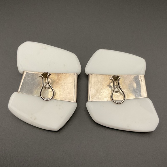 Vintage Anne & Frank Vigneri Lucite & Silver Clip On Earrings Retro 80s - Picture 2 of 3